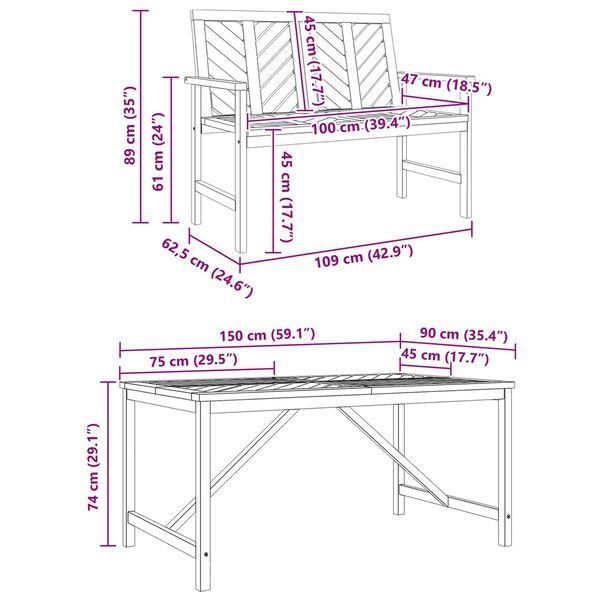 vidaXL Garden Dining Set 3 pcs Brown 150 x 90 x 74 cm