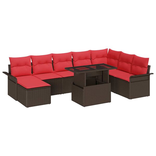 vidaXL Garden Sofa Set with Cushion 9 pcs Brown Poly rattan