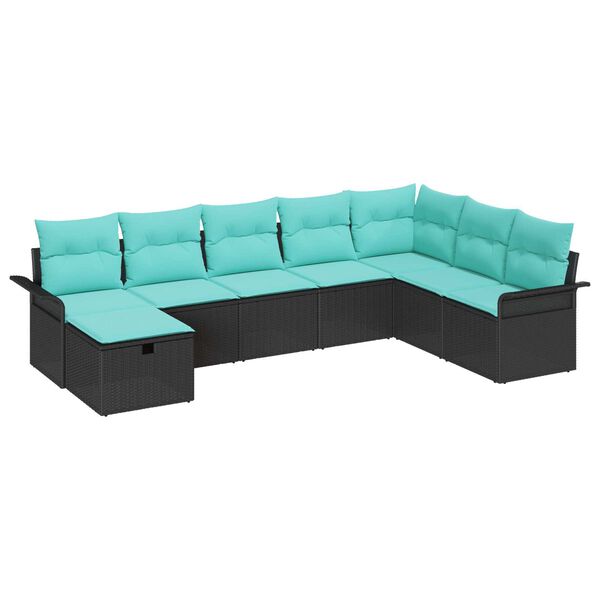 vidaXL Garden Sofa Set with Cushion 8 pcs Black Poly rattan
