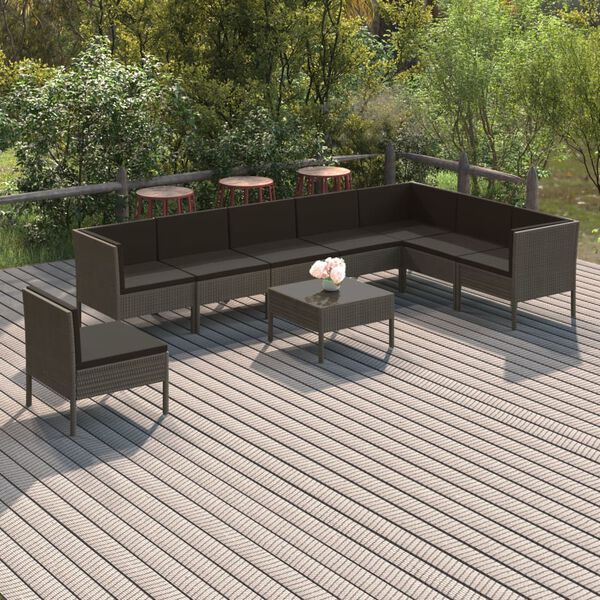 vidaXL 9 Piece Garden Lounge Set with Cushions Poly Rattan Grey