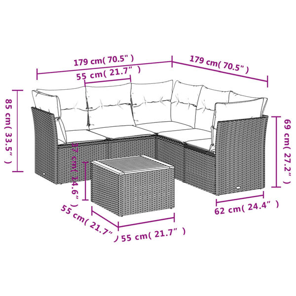 vidaXL 6 Piece Garden Sofa Set with Cushions Black Poly Rattan
