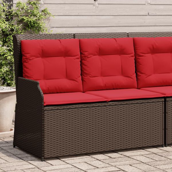 vidaXL Reclining Garden Bench with Cushions Brown Poly Rattan