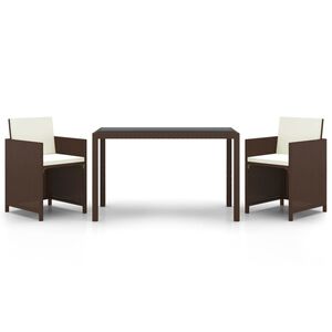 vidaXL 3 Piece Garden Dining Set with Cushions Poly Rattan Brown