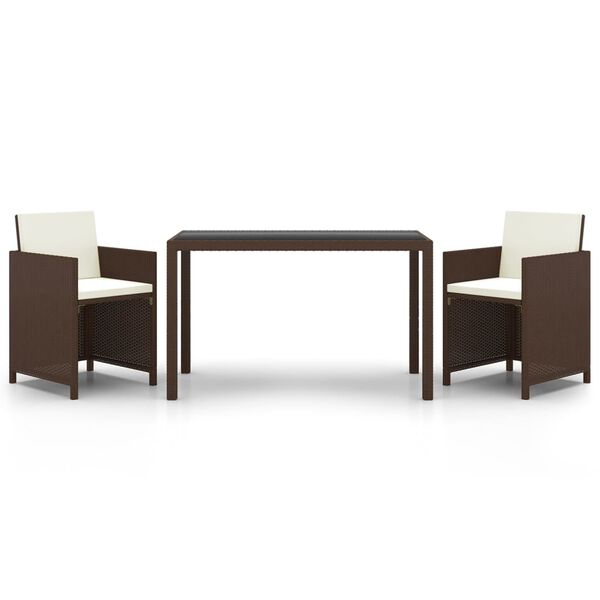 vidaXL 3 Piece Garden Dining Set with Cushions Poly Rattan Brown