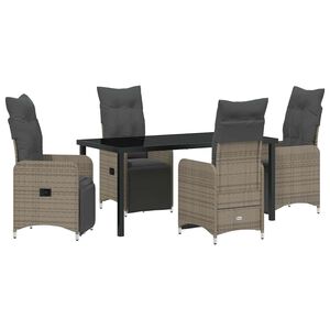 vidaXL Garden Dining Set with Cushion 5 pcs Grey Poly Rattan