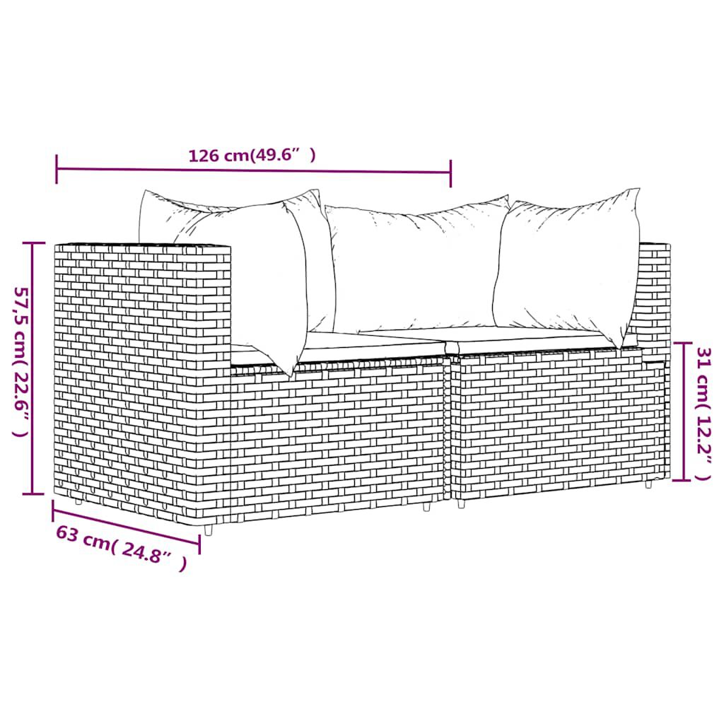 vidaXL Garden Corner Sofas with Cushions 2 pcs Grey Poly Rattan