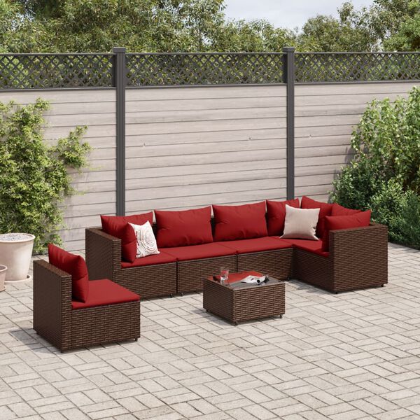 vidaXL 7 Piece Garden Lounge Set with Cushions Brown Poly Rattan