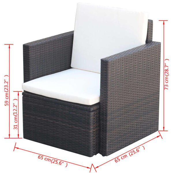 vidaXL Garden Chair with Cushions and Pillows Poly Rattan Brown