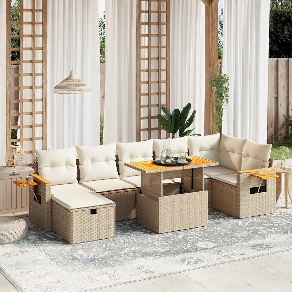 vidaXL 8 Piece Garden Sofa Set with Cushions Beige Poly Rattan