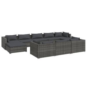 vidaXL 10 Piece Garden Lounge Set with Cushions Grey Poly Rattan