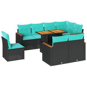 vidaXL 9 Piece Garden Sofa Set with Cushions Black Poly Rattan