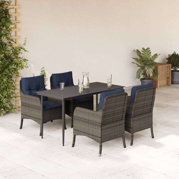 vidaXL 5 Piece Garden Dining Set with Cushions Grey Poly Rattan