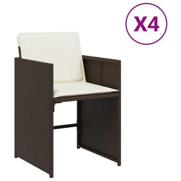 vidaXL Garden Chairs with Cushions 4 pcs Brown Poly Rattan