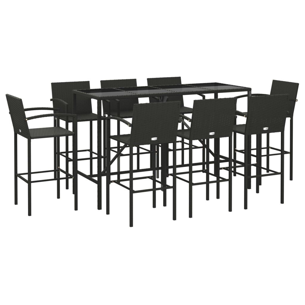 vidaXL 9 Piece Garden Bar Set Black Poly Rattan