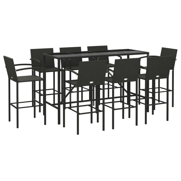 vidaXL 9 Piece Garden Bar Set Black Poly Rattan