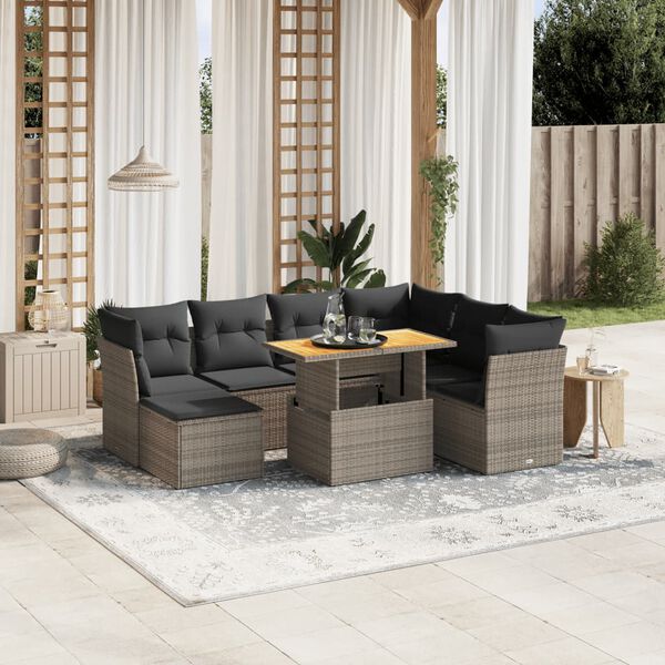 vidaXL 8 Piece Garden Sofa Set with Cushions Grey Poly Rattan
