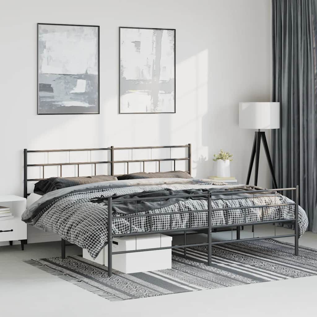 vidaXL Metal Bed Frame without Mattress with Footboard Black 193x203cm