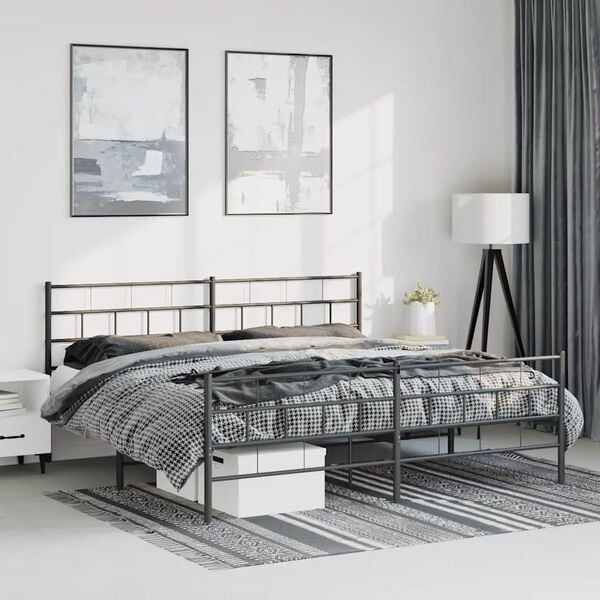 vidaXL Metal Bed Frame without Mattress with Footboard Black 193x203cm