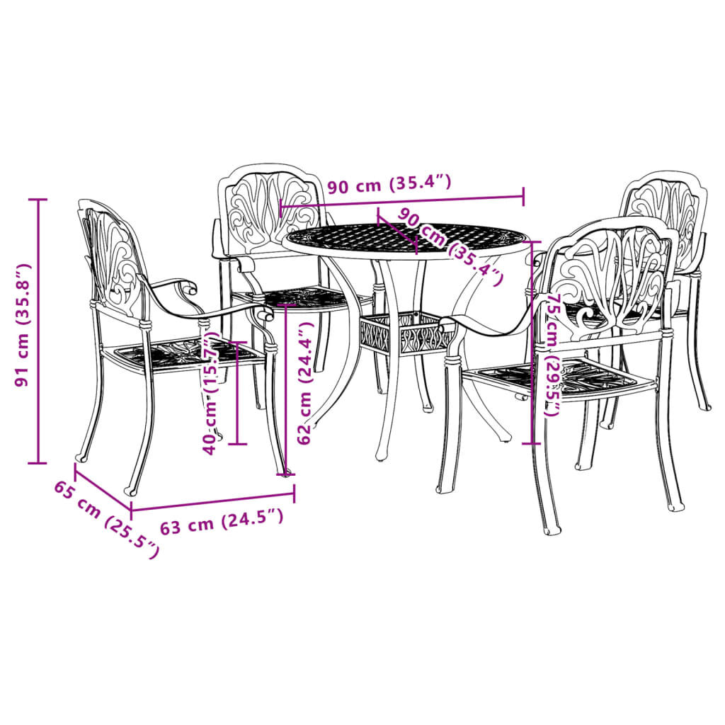 vidaXL 5 Piece Garden Dining Set White Cast Aluminium