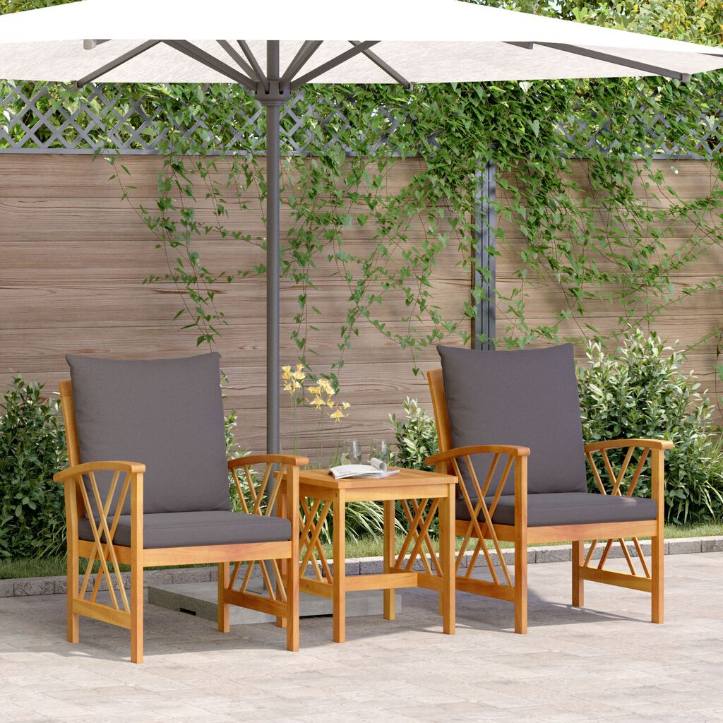 vidaXL 3 Piece Garden Lounge Set with Cushions Solid Acacia Wood