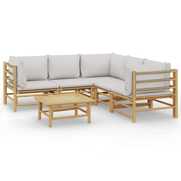 vidaXL 6 Piece Garden Lounge Set with Light Grey Cushions Bamboo