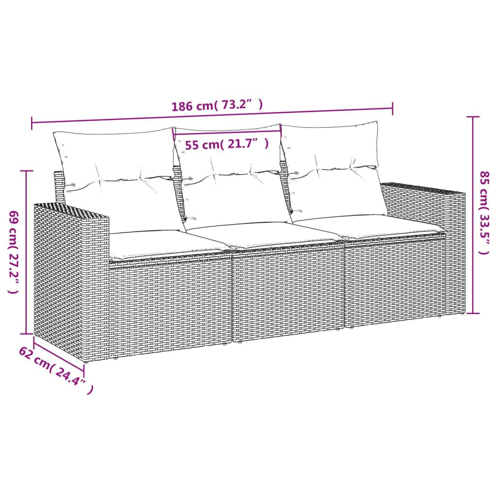 vidaXL 3 Piece Garden Sofa Set with Cushions Black Poly Rattan