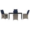 vidaXL Table and Chair Set with Cushion 5 pcs Grey PE Rattan