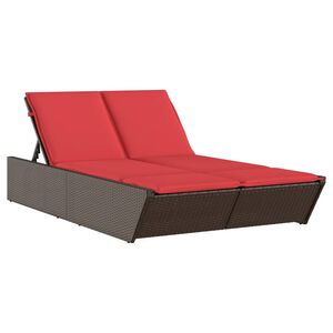 vidaXL Double Sun Lounger with Cushions Brown Poly Rattan