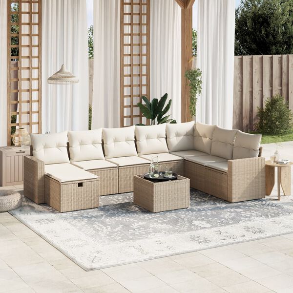 vidaXL 8 Piece Garden Sofa Set with Cushions Beige Poly Rattan
