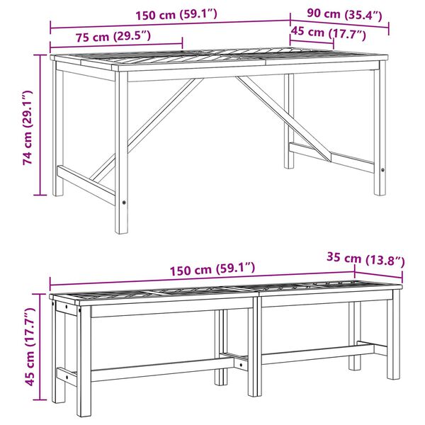 vidaXL 3 Piece Garden Dining Set Solid Wood Acacia