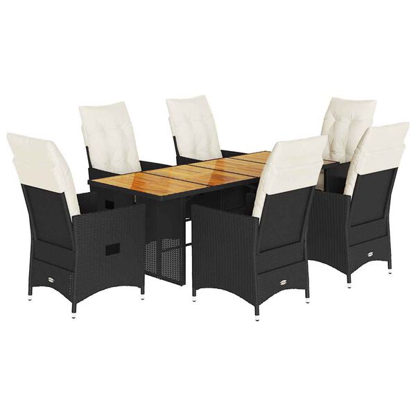 vidaXL 7 Piece Garden Dining Set with Cushions Black Poly Rattan