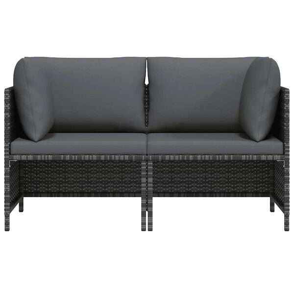 vidaXL 2-Seater Garden Sofa with Cushions Grey Poly Rattan
