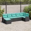 vidaXL Sofa Set with Cushion 7 pcs Black and Turquoise Poly Rattan