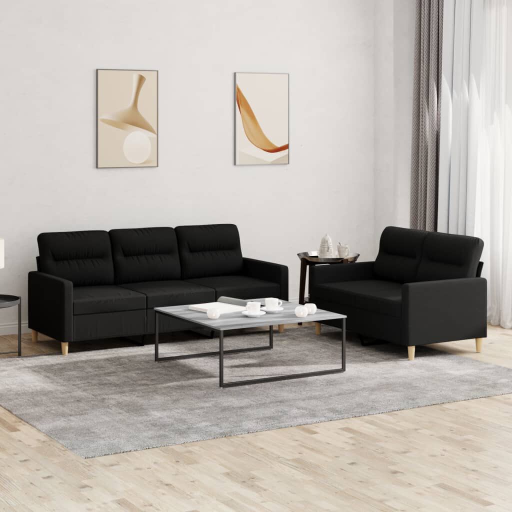 vidaXL 2 Piece Sofa Set with Cushions Black Fabric
