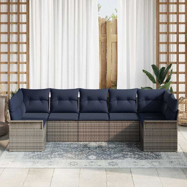 vidaXL Garden Sofa Set with Cushion 7 pcs Grey Poly rattan