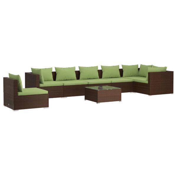 vidaXL 8 Piece Garden Lounge Set with Cushions Poly Rattan Brown
