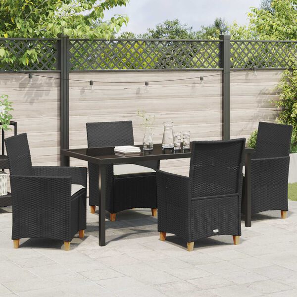vidaXL Garden Dining Set 5 pcs Black Poly Rattan