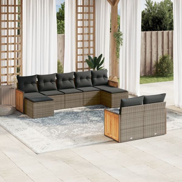 vidaXL 9 Piece Garden Sofa Set with Cushions Grey Poly Rattan