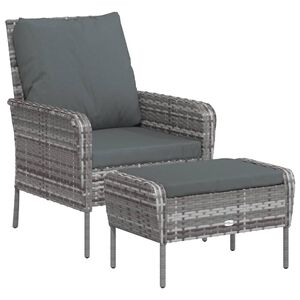 vidaXL Garden Chair with Footstool Grey Poly Rattan