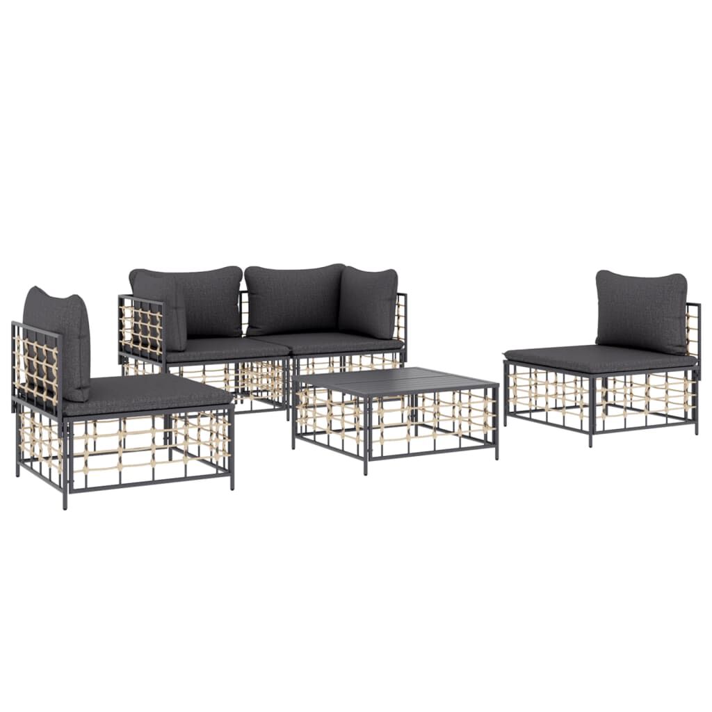 vidaXL 5 Piece Garden Lounge Set with Cushions Anthracite Poly Rattan