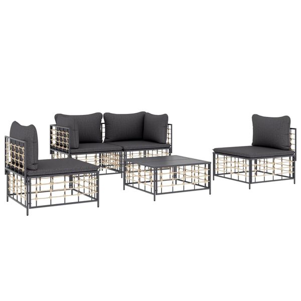 vidaXL 5 Piece Garden Lounge Set with Cushions Anthracite Poly Rattan