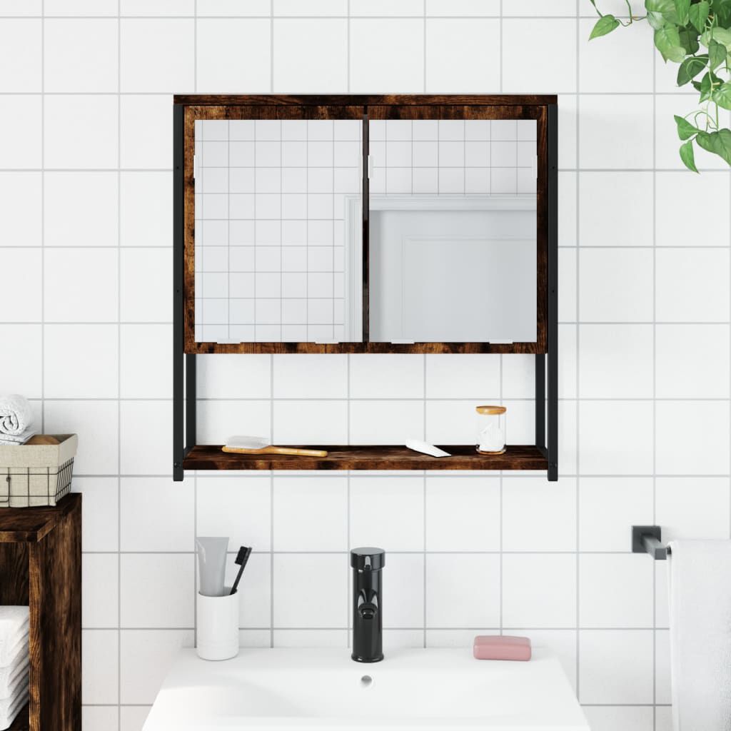 vidaXL Bathroom Mirror Cabinet Smoked Oak 60x16x60 cm Engineered Wood