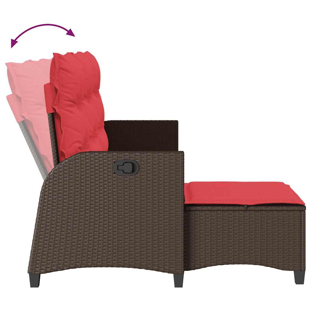 vidaXL Reclining Garden Sofa with Cushions L-shaped Brown Poly Rattan