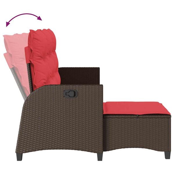 vidaXL Reclining Garden Sofa with Cushions L-shaped Brown Poly Rattan