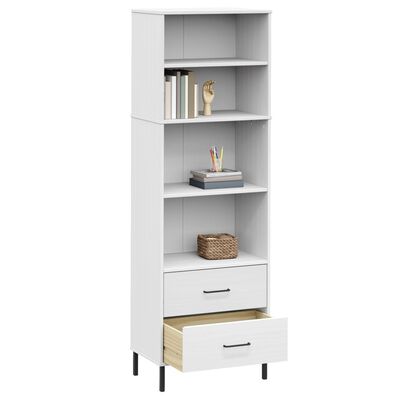 vidaXL Bookcase with 2 Drawers White 60x35x180 cm Solid Wood OSLO