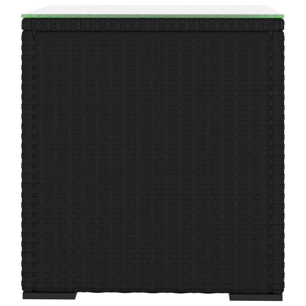vidaXL Side Table Black 40x37x40.5 cm Poly Rattan and Tempered Glass