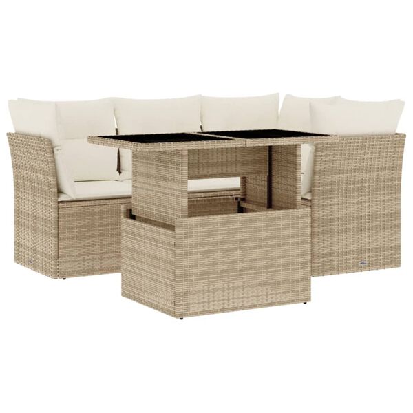 vidaXL 5 Piece Garden Sofa Set with Cushions Beige Poly Rattan