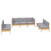 vidaXL 7 Piece Garden Lounge Set with Grey Cushions Solid Pinewood