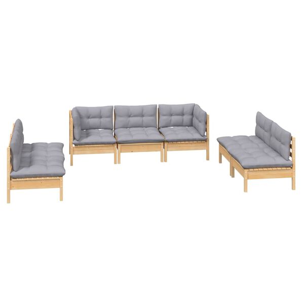 vidaXL 7 Piece Garden Lounge Set with Grey Cushions Solid Pinewood