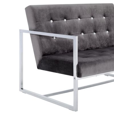 vidaXL 2-Seater Sofa with Armrests Dark grey Chrome and Velvet